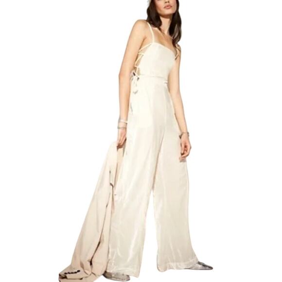 Free People S Womens 90s Forever Overall Velvet Cream Wide Leg Boho - Picture 1 of 11